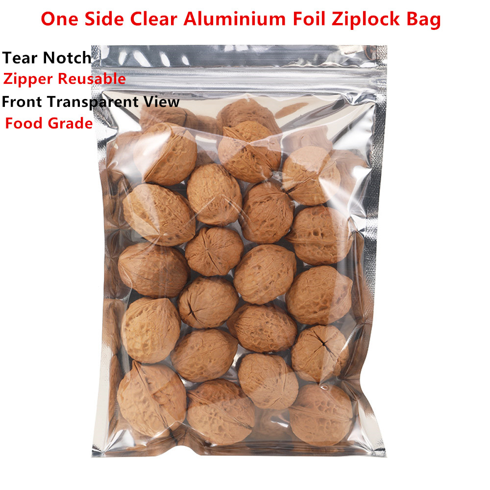 Ziploc Food Storage - 100 ชิ้น ถุงซิปล็อคอลูมิเนียมฟอยล์ใสด้านเดียว - ซิปเกรดอาหารแบบรีซีล ถุงฟอยล์สีเงิน