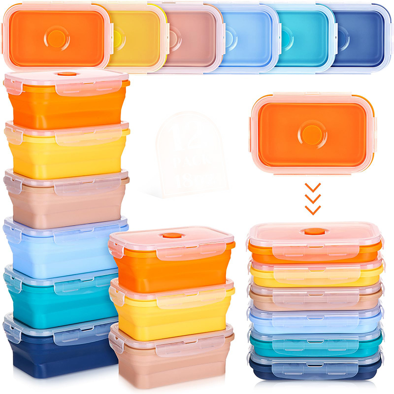 Food Storage Tupperware - ภาชนะเก็บอาหารแบบพับได้กล่องอาหารกลางวันซิลิโคนพร้อมฝาปิดชามอาหารห้องครัว STACKABLE กล่องอาหารกลางวันสําหรับ Pantry ตู้แช่แข็งปลอดภัย