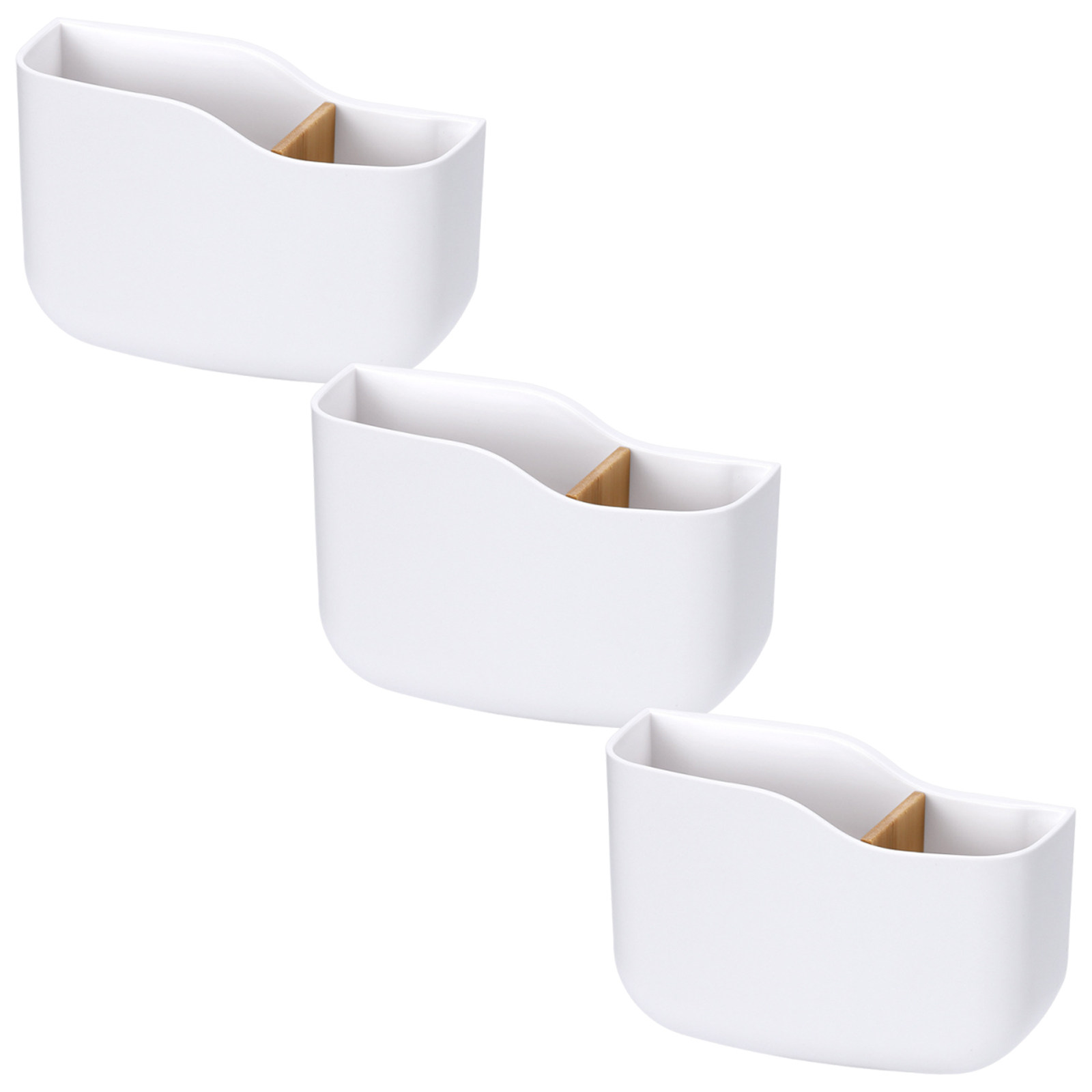 Food Storage Plastic Boxes - ที่แขวนรีโมทคอนโทรลแบบติดผนัง 3 ชิ้น พร้อมช่องแบ่งไม้ไผ่ ไม่ต้องเจาะผนัง กล่องเก็บอุปกรณ์สื่อ
