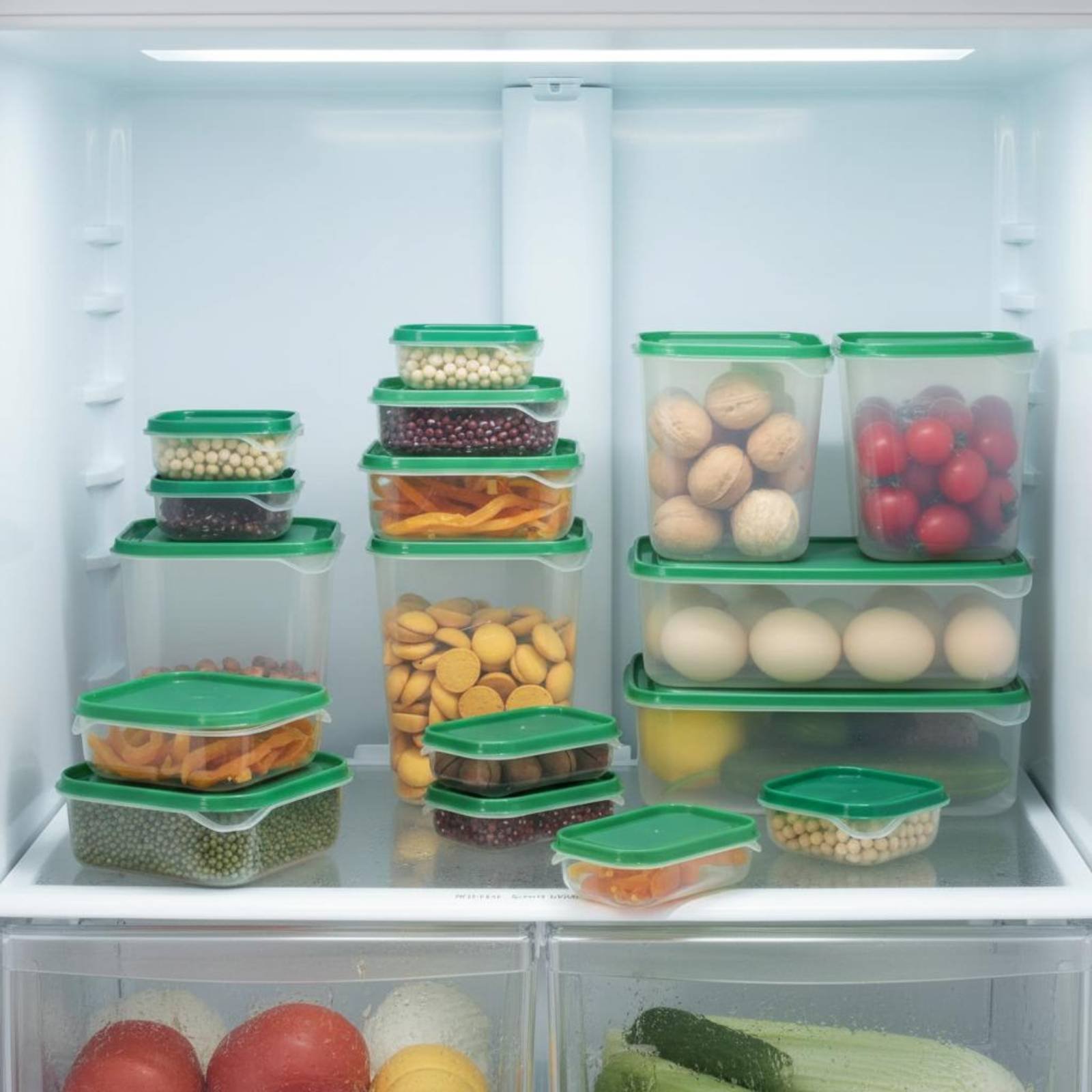 Food Storage With Lids - ชุดกล่องเก็บอาหารในตู้เย็น 17 ชิ้น กล่องพลาสติกกันรั่วซึมพร้อมฝาปิด ชุดกล่องถนอมอาหารสุญญากาศ ใช้ซ้ำได้สำหรับตู้เย็น