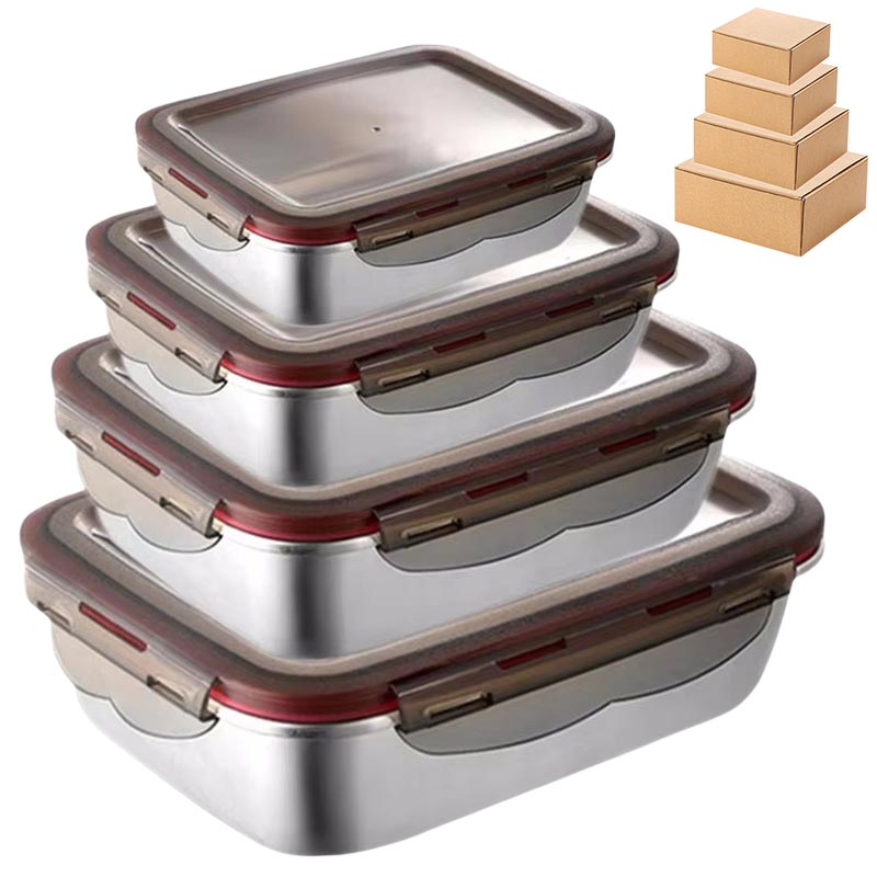 Food Storage Tupperware - 304 สแตนเลสอาหารกล่องอาหารกลางวัน Bento ปิดผนึก LeakProof กล่องเก็บของในครัวเรือน