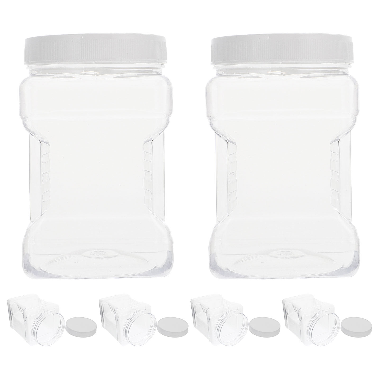 Food Storage Jars & Containers - กระปุกเก็บของพลาสติกใสทรงสี่เหลี่ยม 6 ชิ้น ฝาปิดแน่นสนิท ปากกว้าง ใช้ซ้ำได้