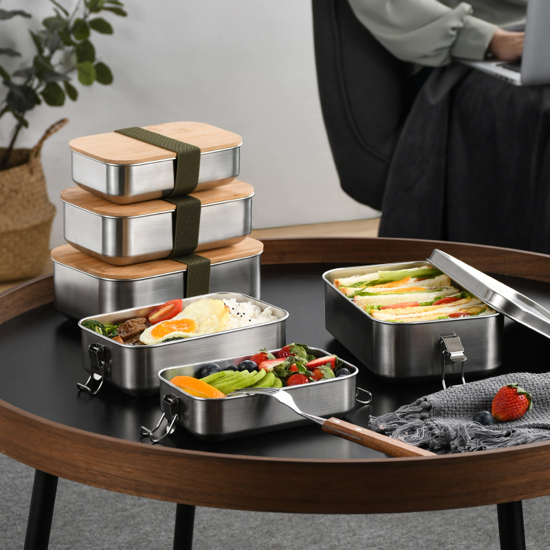 Food Storage Tupperware - สแตนเลสกล่องอาหารกลางวันสไตล์ญี่ปุ่นหัวเข็มขัดแบบพกพา Tupperware เก็บอาหาร Airtight ภาชนะห้องครัว