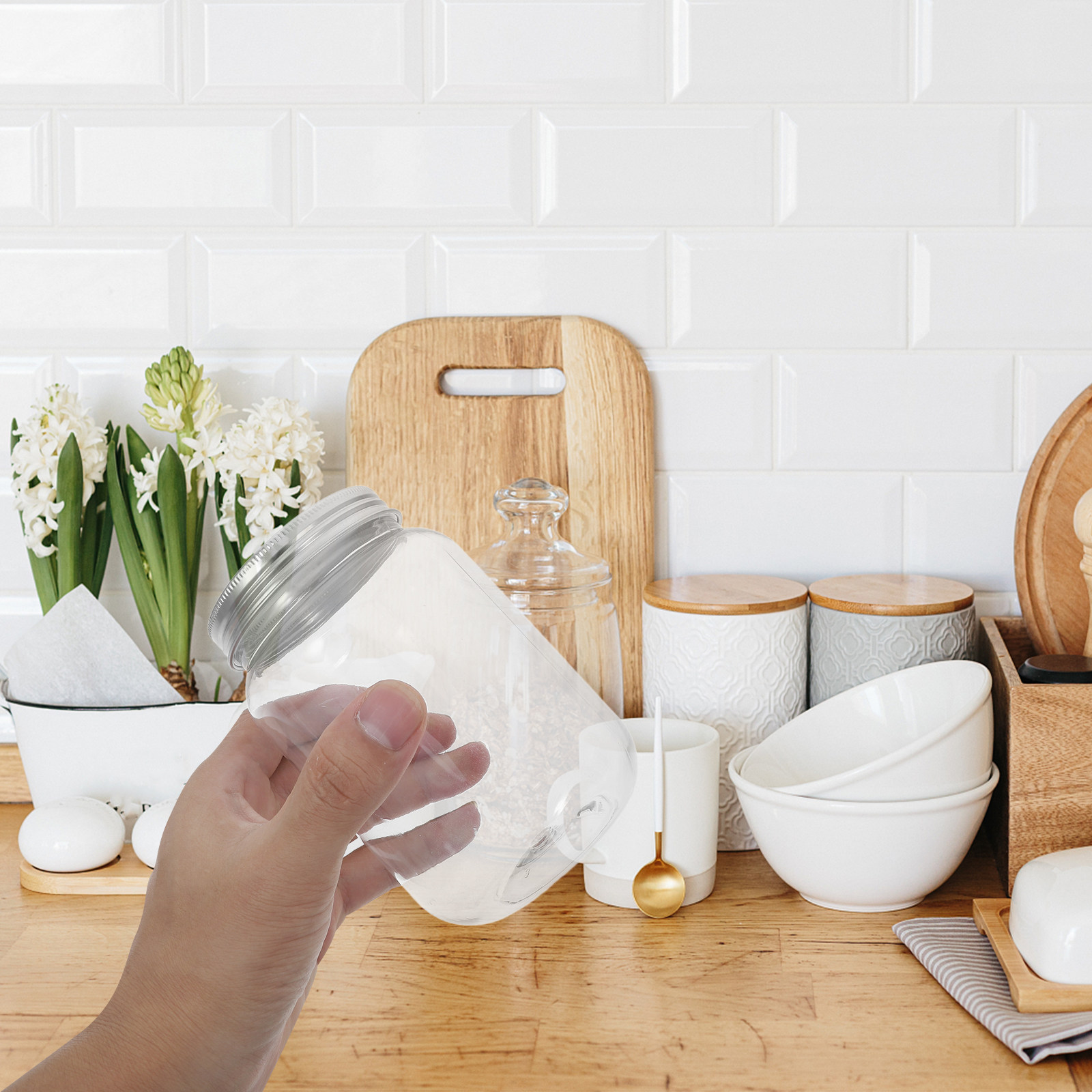 Food Storage With Lids - ขวดพลาสติกใส 4 ชิ้น พร้อมฝาปิดสุญญากาศ สำหรับเก็บอาหารแห้ง ขนม