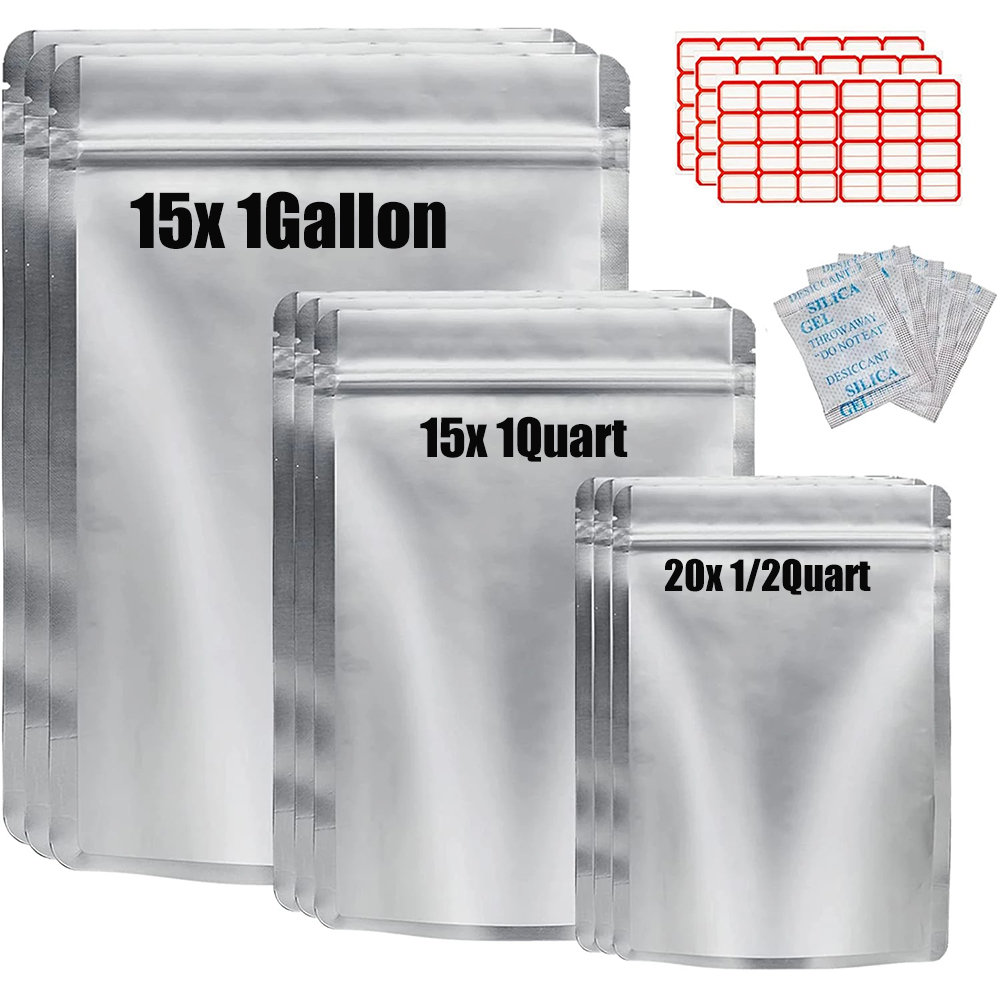 Food Storage Oxygen Absorbers - ถุงฟอยล์อลูมิเนียมแบบมีซิปล็อค 50 ชิ้น พร้อมสารดูดออกซิเจน ขนาด 1