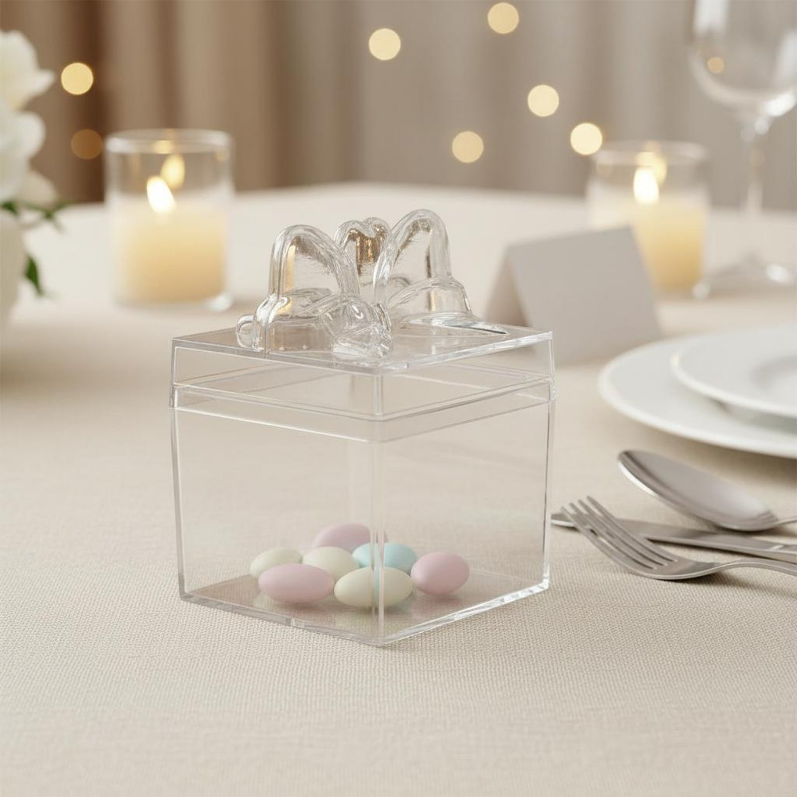 Food Storage Plastic Boxes - กล่องขนมพลาสติกใสพร้อมริบบิ้น กล่องขนมใสอเนกประสงค์ กล่องทรงลูกบาศก์ขนาดเล็ก เกรดสำหรับอาหาร สำหรับเก็บของชิ้นเล็ก