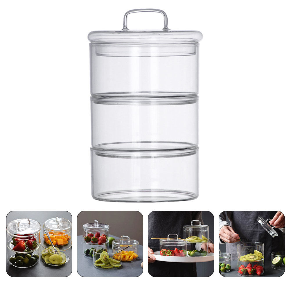 Food Storage Jars & Containers - ชุดกล่องแก้วใสสำหรับเก็บอาหาร 1 ชุด ภาชนะใส่สลัดแบบซ้อนได้ กล่องเก็บอาหารสดสำหรับธัญพืช ถั่ว