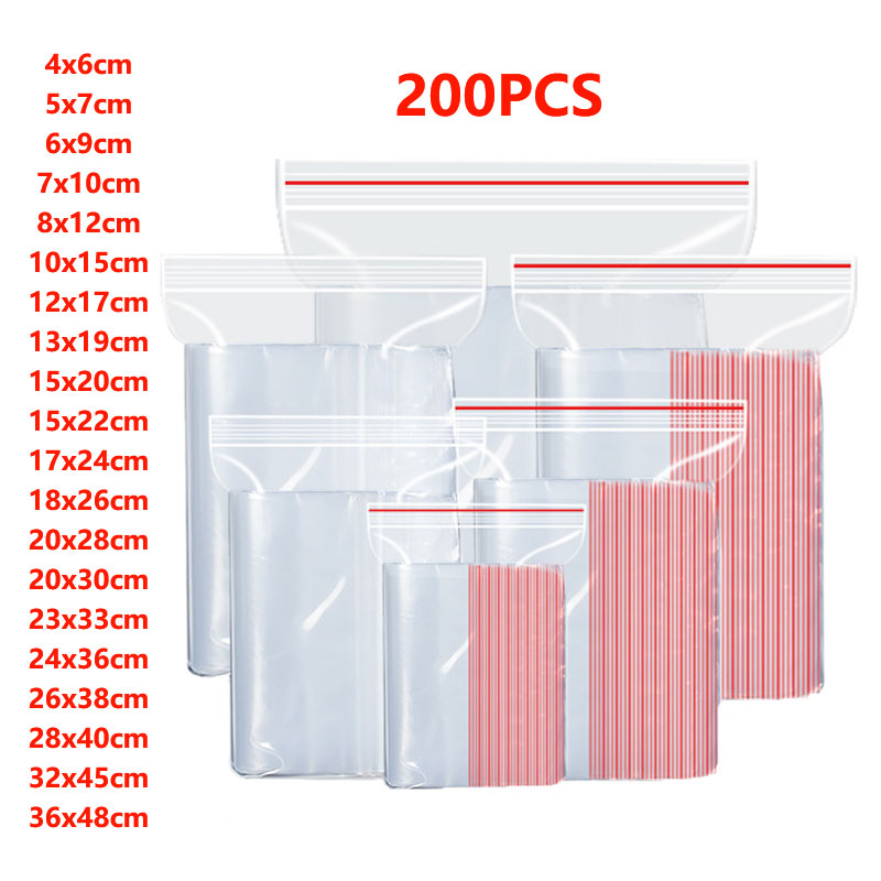 Ziploc Food Storage - 100/200 ชิ้นถุงพลาสติกซิปล็อคขนาดเล็กถุงใสแบบปิดได้ถุงเก็บสูญญากาศถุงใสซิปล็อคถุงซิปเก็บอาหาร
