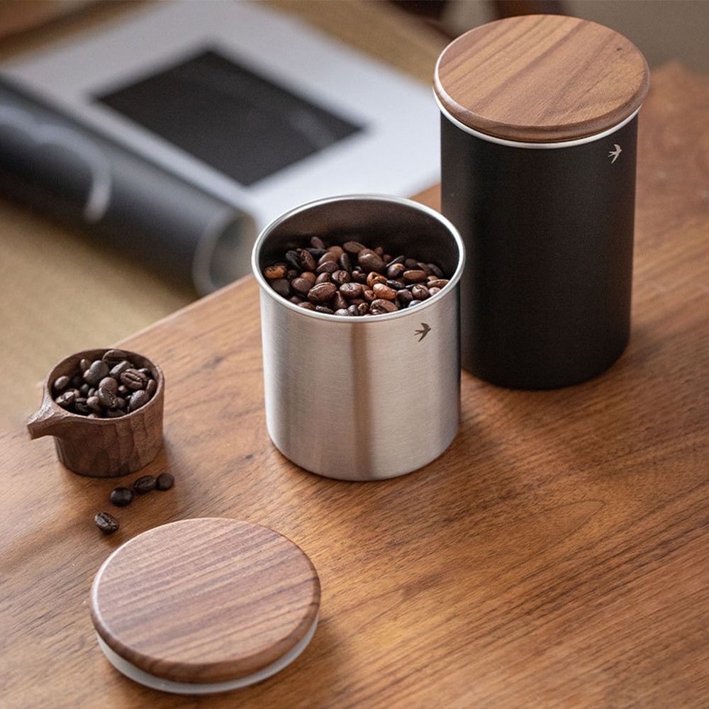 Food Storage News - โถใส่มัทฉะสแตนเลสใหม่ 380 มล. 560 มล. ฝาไม้