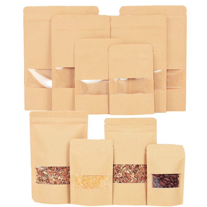 Ziploc Food Storage - 20/50pcs กระดาษคราฟท์ซิปล็อคถุงหน้าต่างอาหารขนมขบเคี้ยวชาปิดผนึกด้วยตนเองกระเป๋างานแต่งงาน Candy ของขวัญบรรจุภัณฑ์กระเป๋า