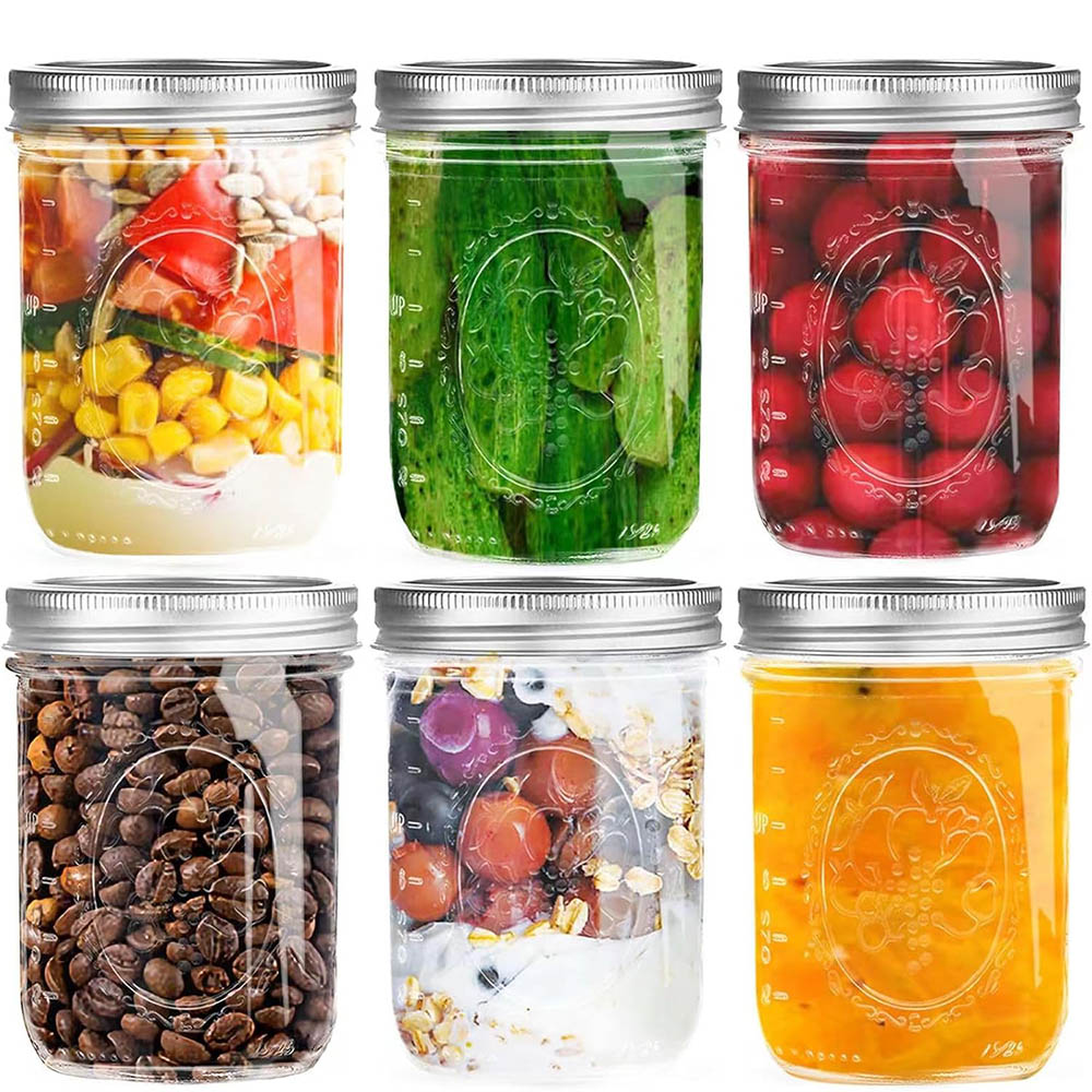 Food Storage With Lids - ขวดโหลปากกว้างขนาด 16 ออนซ์ พร้อมฝาปิด, ขวดโหลสำหรับบรรจุอาหารพร้อมฝาปิดโลหะแบบสุญญากาศและแถบล็อคสำหรับการหมัก, การดอง,
