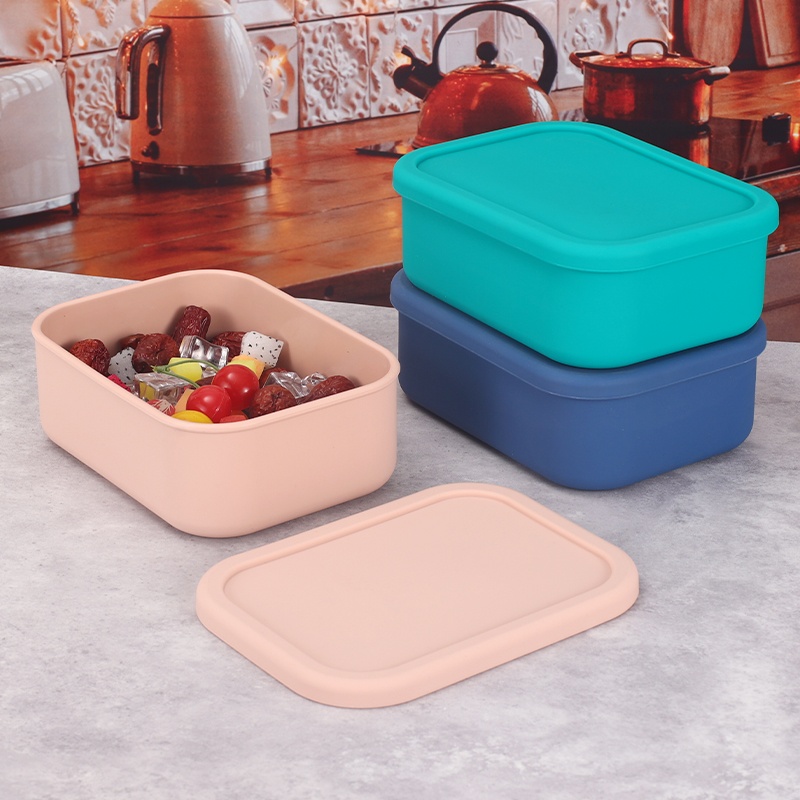 Food Storage Tupperware - YONG HAO กล่องเบนโตะซิลิโคนทรงสี่เหลี่ยมผืนผ้า ภาชนะใส่อาหารกลางวันแบบป้องกันการรั่วซึม ไมโครเวฟปลอดภัย แบบพกพา